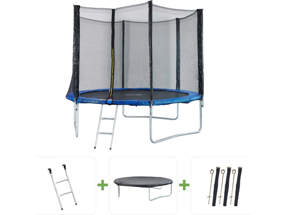 Trampoline "Joycy" - Ø 3,05 m - Avec Filet + échelle + couverture + kit d'ancrage