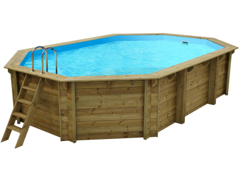 Piscine bois " Baléares " - 6.50 x 4.40 x 1.31 m -  Bâche à bulles 180 µ + Bâche hiver 280 g/m²