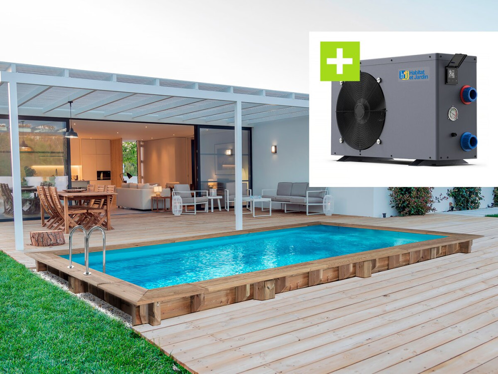 Piscine bois rectangle "Tobago"- 6.20 x 3.00 x 1.31 m +  Pompe à chaleur - Puissance 6.1 kW