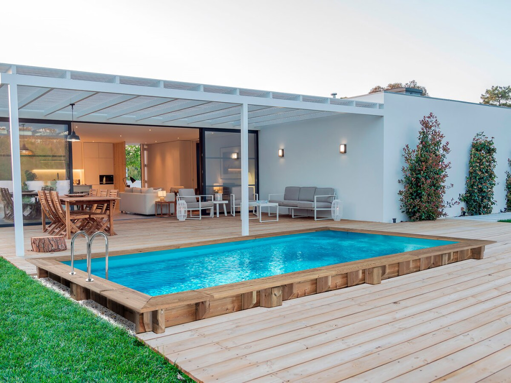 Piscine bois rectangle "Tobago"- 6.20 x 3.00 x 1.31 m +  Pompe à chaleur - Puissance 6.1 kW