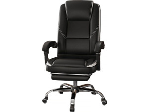 Fauteuil de bureau en simili avec repose pieds "Maissa" - Blanc/Noir