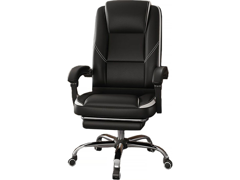 Fauteuil de bureau en simili avec repose pieds "Maissa" - Blanc/Noir