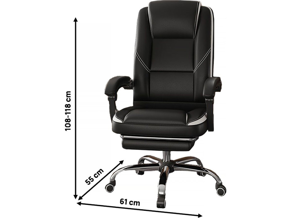 Fauteuil de bureau en simili avec repose pieds "Maissa" - Blanc/Noir