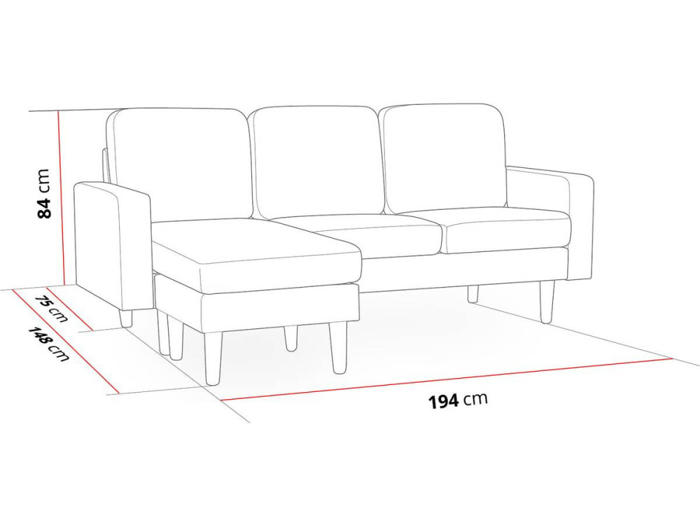 Canapé d'angle réversible en tissu "Gabby" - 3 places - Gris