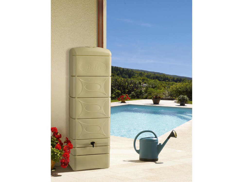 Récupérateur d'eau mural  300 L avec kit raccord créneau "Malang"  - Beige