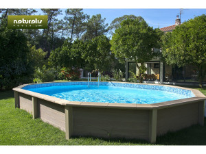 Piscine béton aspect bois en kit décagonale allongée " Naturalis 2 " - 6.36 x 4.74 x 1.28 m