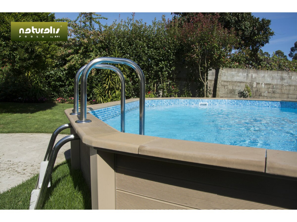 Piscine béton aspect bois en kit décagonale allongée " Naturalis 3 " - 7,77 X 4,74 X 1,28 m