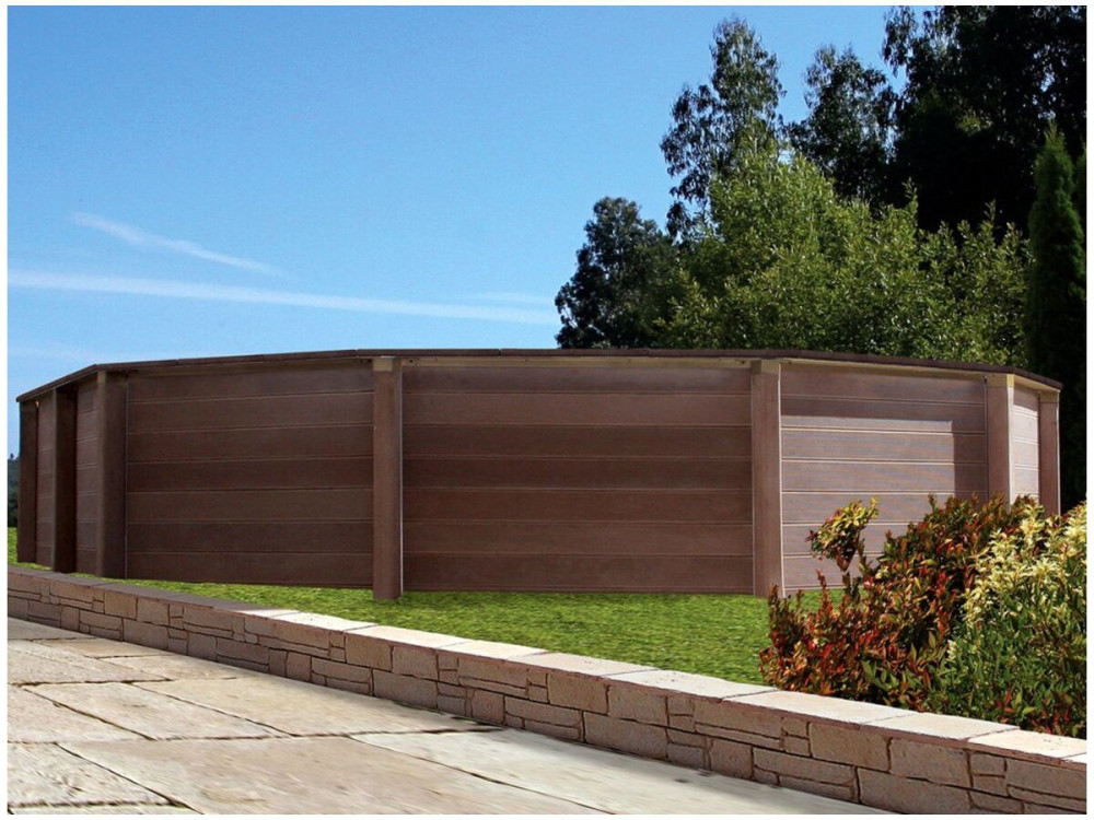 Piscine béton aspect bois en kit décagonale allongée " Naturalis 3 " - 7,77 X 4,74 X 1,28 m