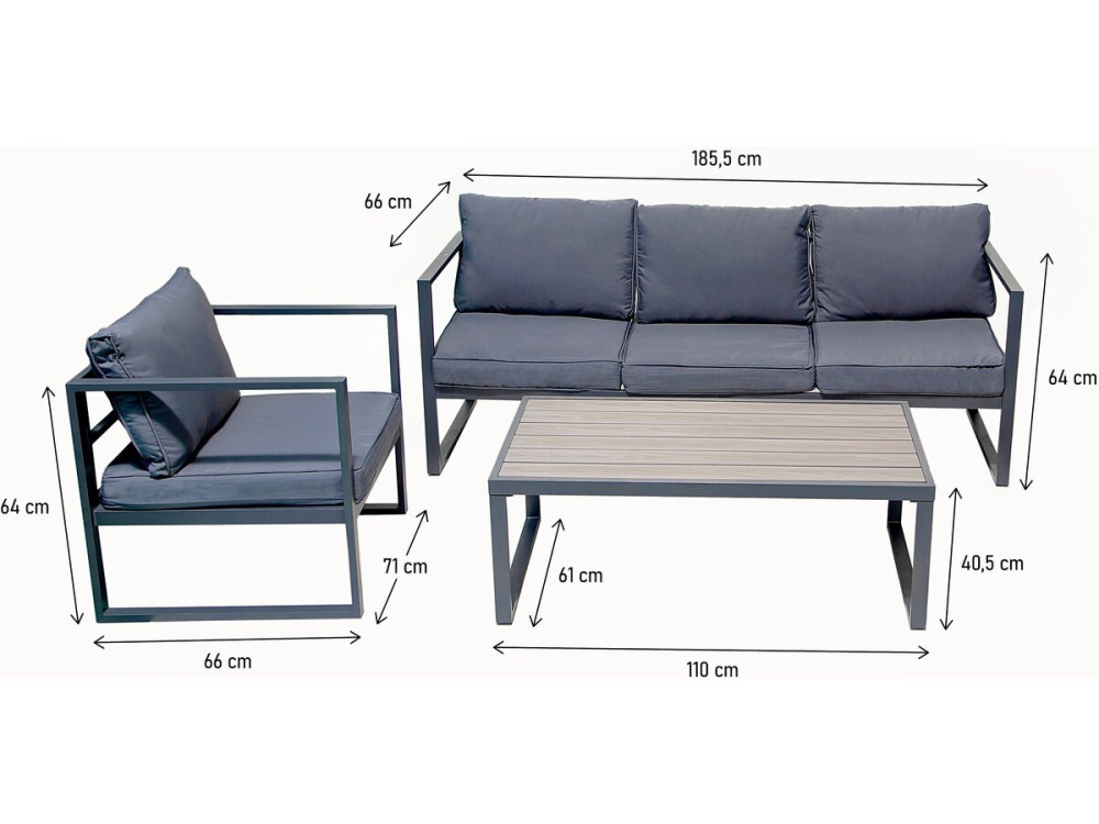 Salon de jardin en aluminium "Adela" - 5 places - Gris