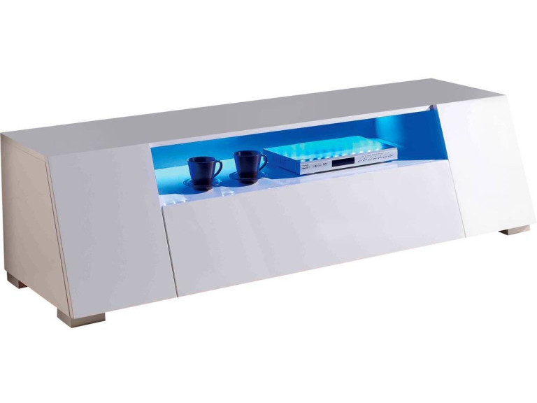 Meuble LED TV"Chlora"- 160 x 52 x 43,5 cm - Blanc laqué