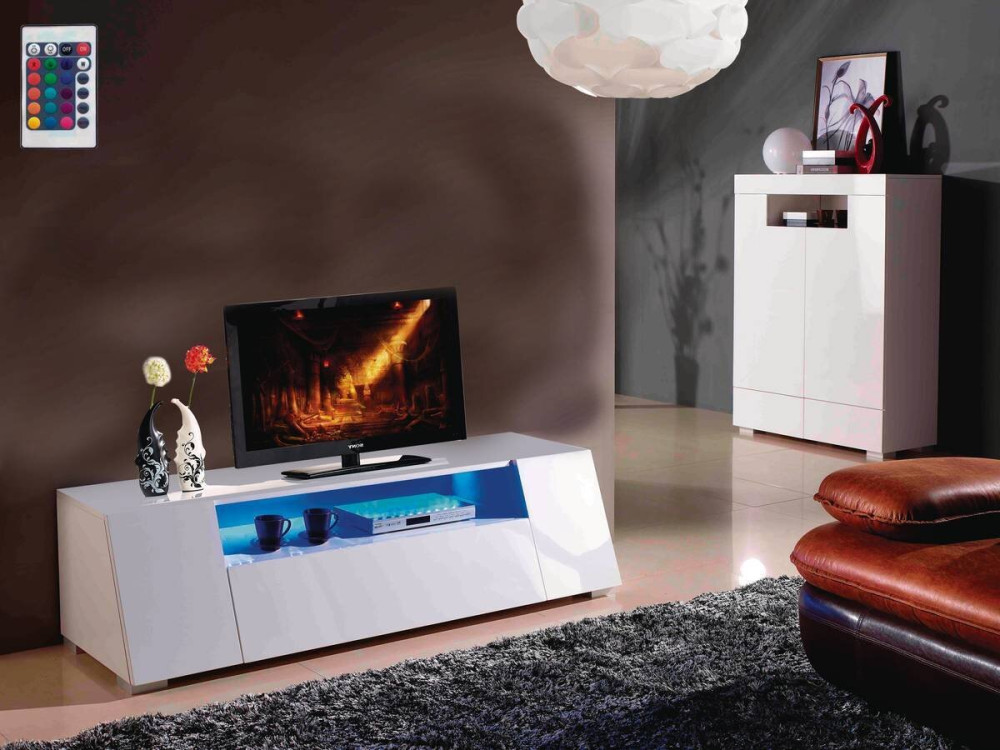 Meuble LED TV"Chlora"- 160 x 52 x 43,5 cm - Blanc laqué