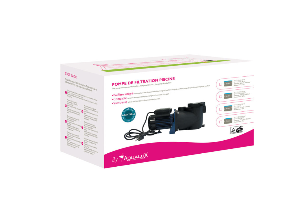 Pompe de filtration monophasée "Modèle 1/2" - Pour piscines hors-sol jusqu'à 65 m3