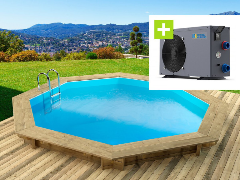 Piscine bois " Verona " - 5.10 x 1.20 m + Pompe à chaleur - Puissance 6.1 kW