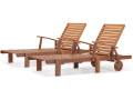 Bain de soleil pliant en bois exotique "Tokyo" - Maple - Marron clair - Lot de 2