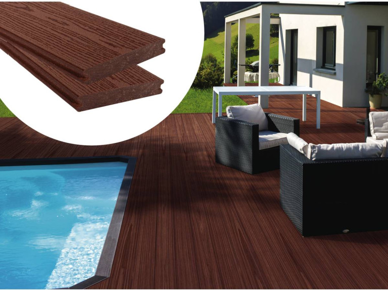 Lot de 3 lames de terrasse en composite coextrusion - Long: 2,4m - 1m2- Marron