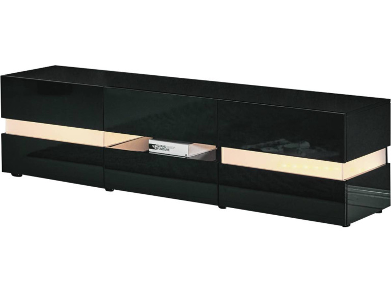 Meuble TV LED "Vida" - 177 x 39 x 45 cm - Noir laqué