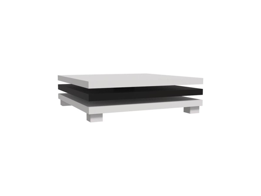 Table basse "Elena" - 80 x 80 x 32 cm - Blanc / Noir