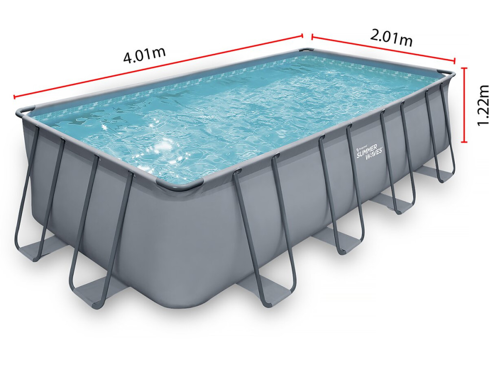 Piscine tubulaire grise - "LUDO 2" - 4,01 x 2,01 x 1,22 m - filtration à sable 2.5 m³/h
