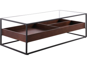 Table basse "NEO" - 120 x 60 x 40 cm - Verre trempé / Bois naturel