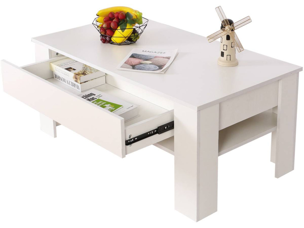 Table basse tiroir rectangulaire "Joy" - Blanc