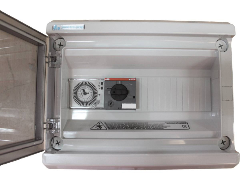 Coffret électrique de filtration "Panorama" - 1 pompe - 1 projecteur 300 VA - 1 pompe pour surpresseur - 15 x 28 x 39 cm