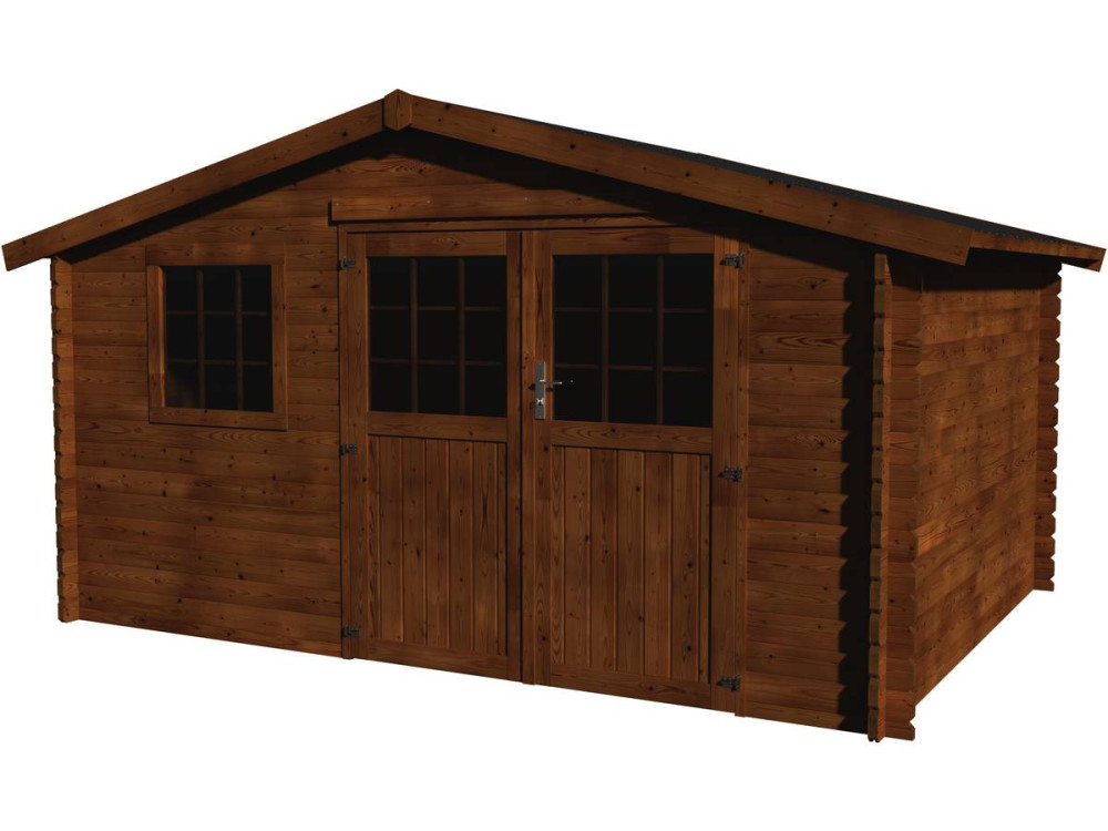 Abri jardin bois "Vallauris" - 15.84 m² - 3.98 x 3.98 x 2.29 m - 34 mm - Traité marron