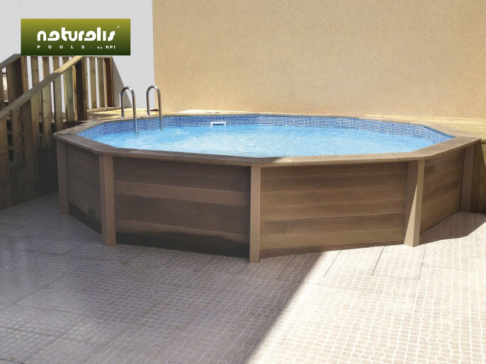 Piscine béton aspect bois en kit décagonale - 4.95 x 1.28 m