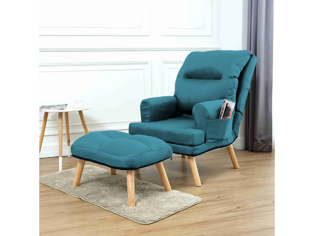 Fauteuil avec repose pieds "Nemo" - 50 x 65 x 96 cm - Turquoise