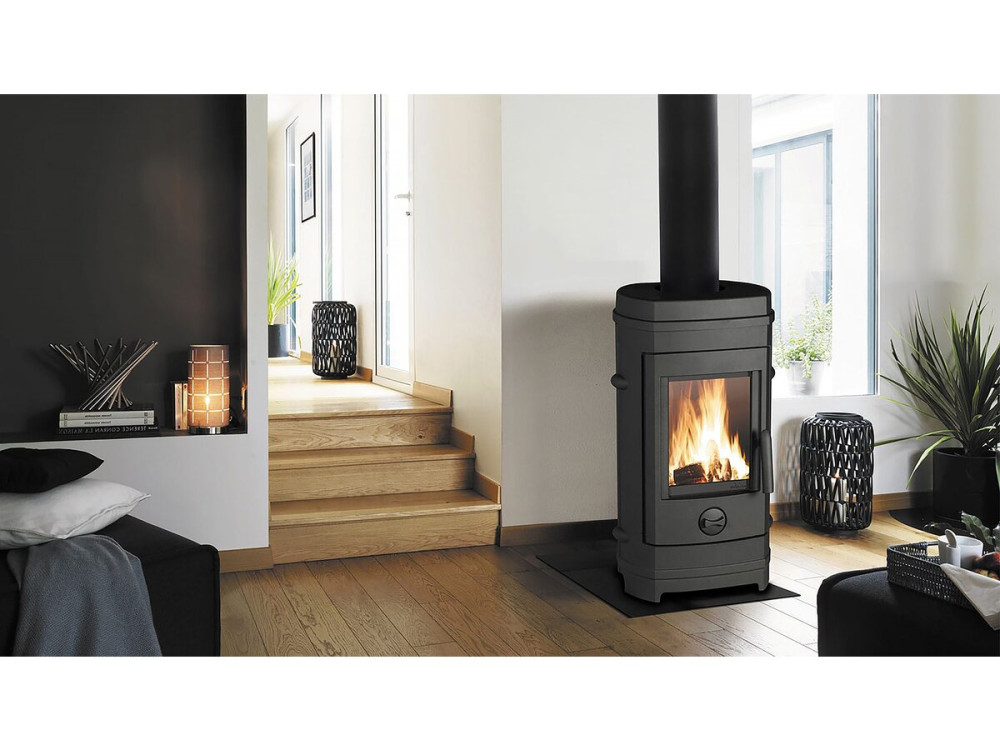 Poêle à bois en fonte "Remilly" - 80 x 43.6 x 36.3 cm - 4,5 à 10,5 kW  - Anthracite