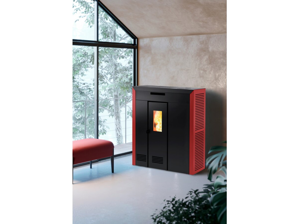 Poêle à granulés "Daglan Slim 9 " - 93 x 28 x 103,5 cm - 4,3 - 9 kW - Rouge