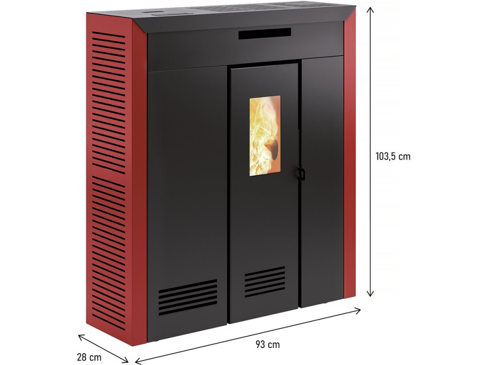 Poêle à granulés "Daglan Slim 9 " - 93 x 28 x 103,5 cm - 4,3 - 9 kW - Rouge
