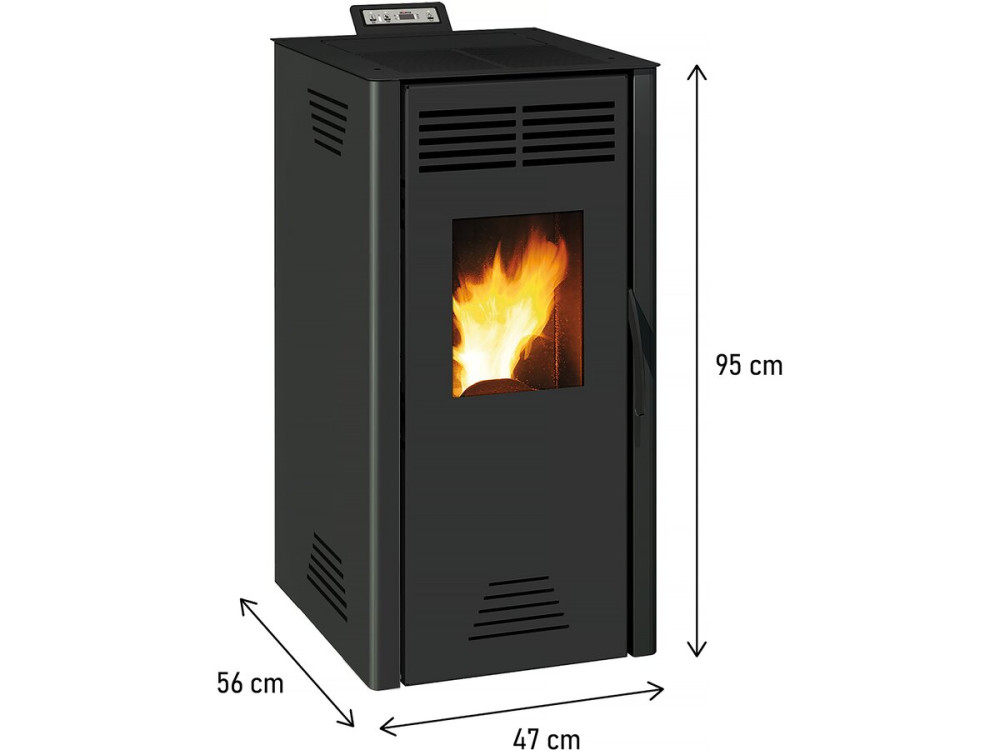 Poêle à granulés "Adrano" - 47 x 56 x 95 cm - 3,1 - 7,3 kW - Anthracite - Noir