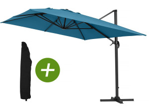 Parasol jardin déporté Alu "Sun 4" - Rectangle - 3 x 4 m - Bleu + Housse de protection