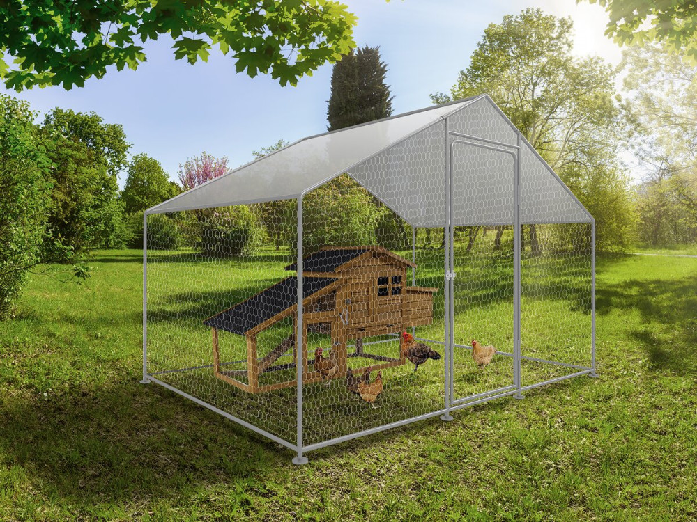 Enclos à poules 6 m² parc grillagé 2 x 3 x 2 M acier galvanisé