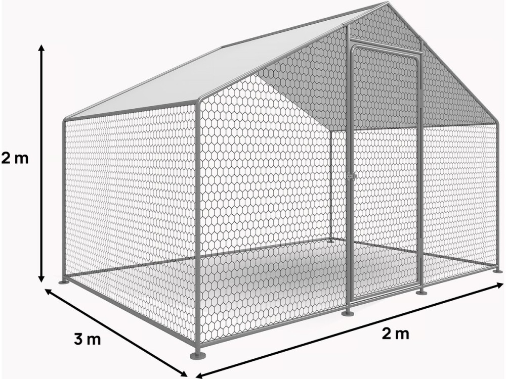 Enclos à poules 6 m² parc grillagé 2 x 3 x 2 M acier galvanisé
