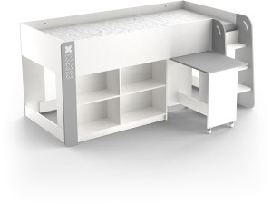 Lit mezzanine avec étagères pour enfant "Hampton" - 90 x 200 cm - Blanc mat