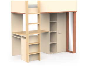 Lit enfant mezzanine avec bureau "Camillia" - 90 x 200 cm - Terracotta