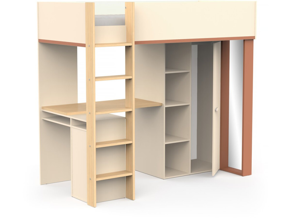 Lit enfant mezzanine avec bureau "Camillia" - 90 x 200 cm - Terracotta