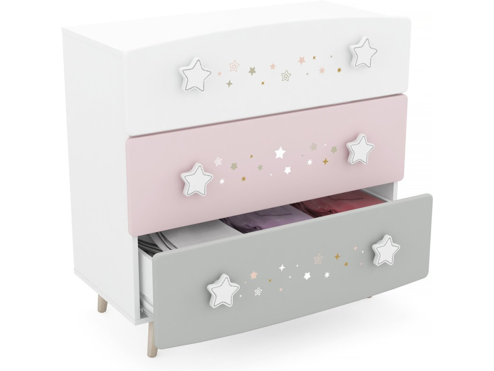 Commode enfant "Etoiles 2" - 3 tiroirs - Blanc