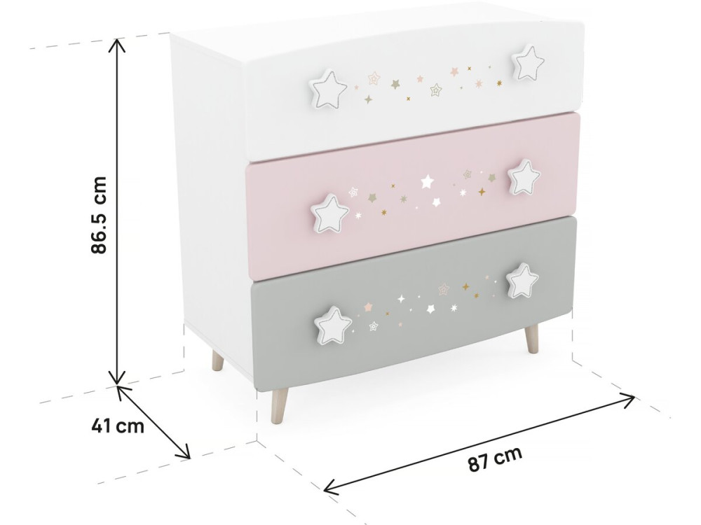 Commode enfant "Etoiles 2" - 3 tiroirs - Blanc