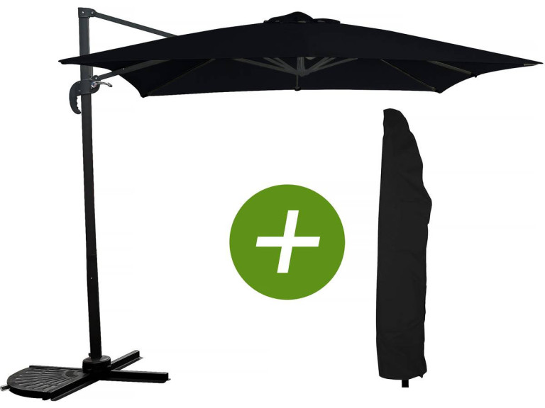 Parasol jardin déporté "Soleil" - Carré - 2.5 x 2.5 m - Noir + Housse de protection