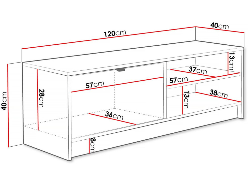 Meuble TV - Tireno 1K -  120  X 40  X 40 cm - Blanc
