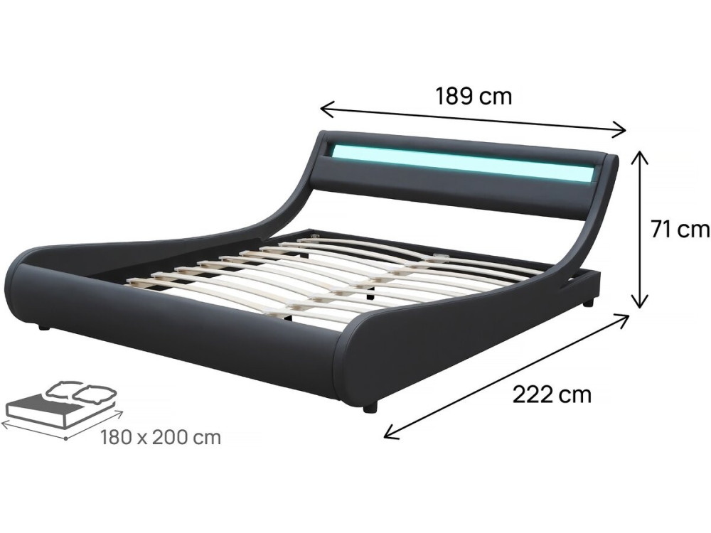 Lit LED "Natacha" - 180 x 200 cm - Noir