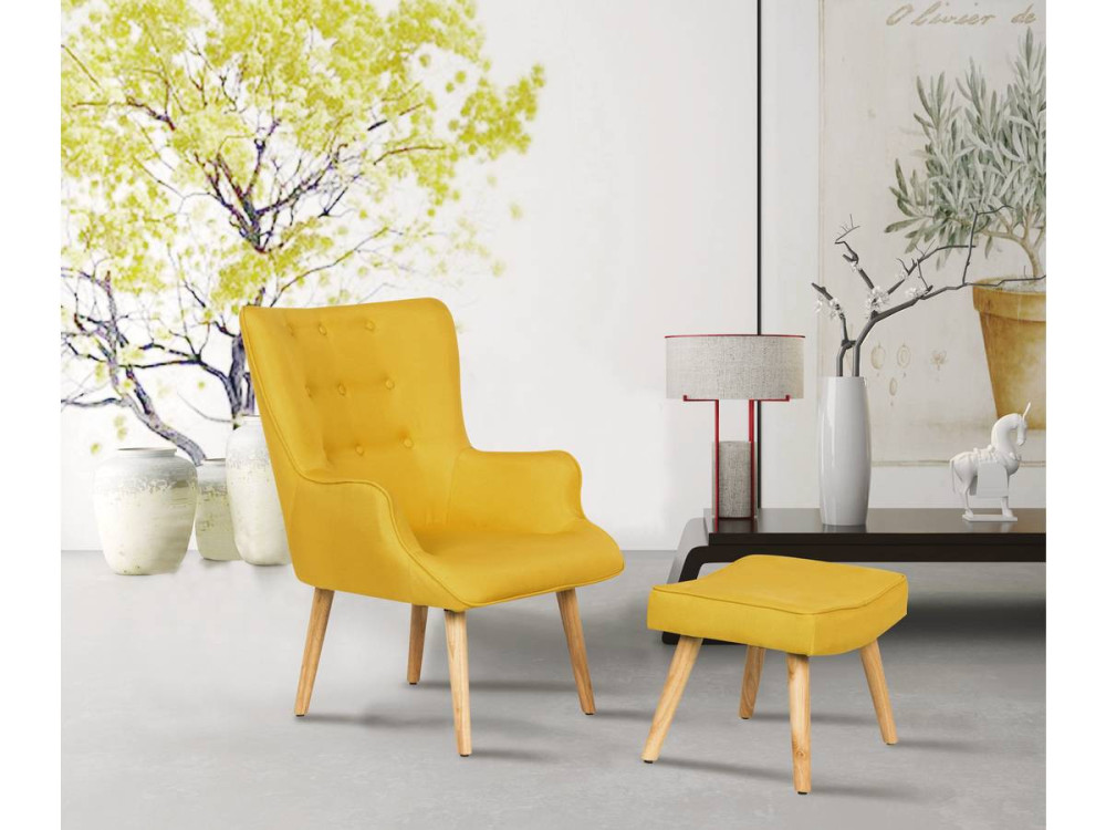 Fauteuil style scandinave en tissu "Odense" - 1 place - Jaune