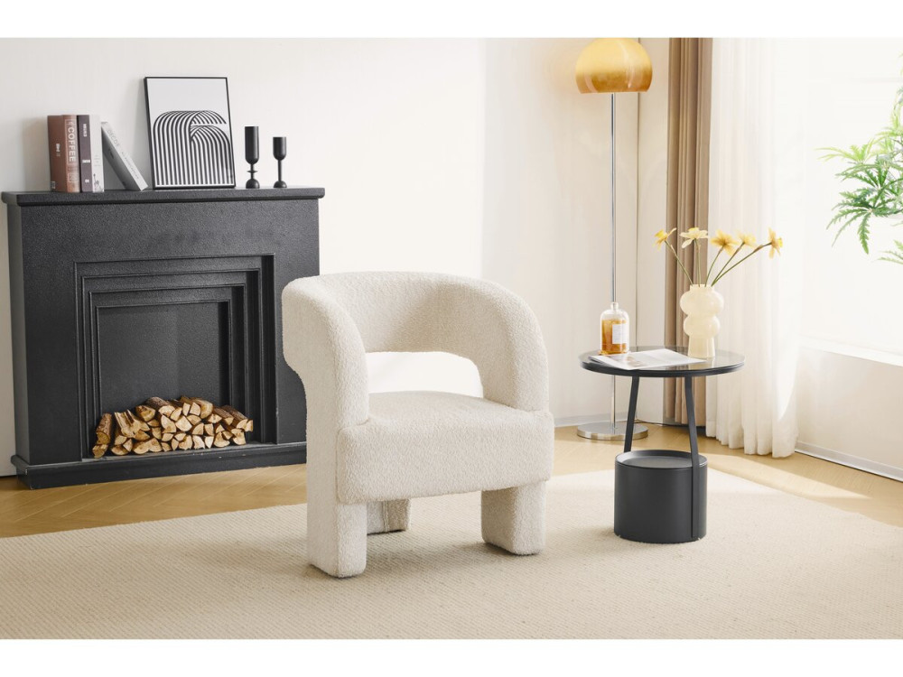 Fauteuil 3 pieds design bouclette "Madison" - Blanc