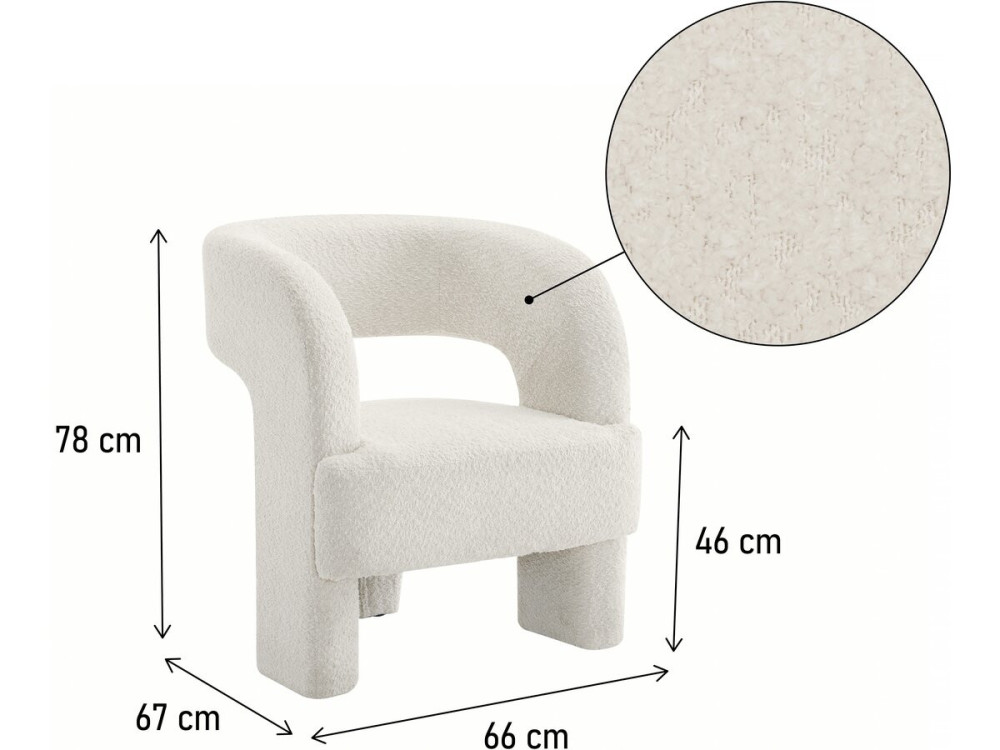 Fauteuil 3 pieds design bouclette "Madison" - Blanc