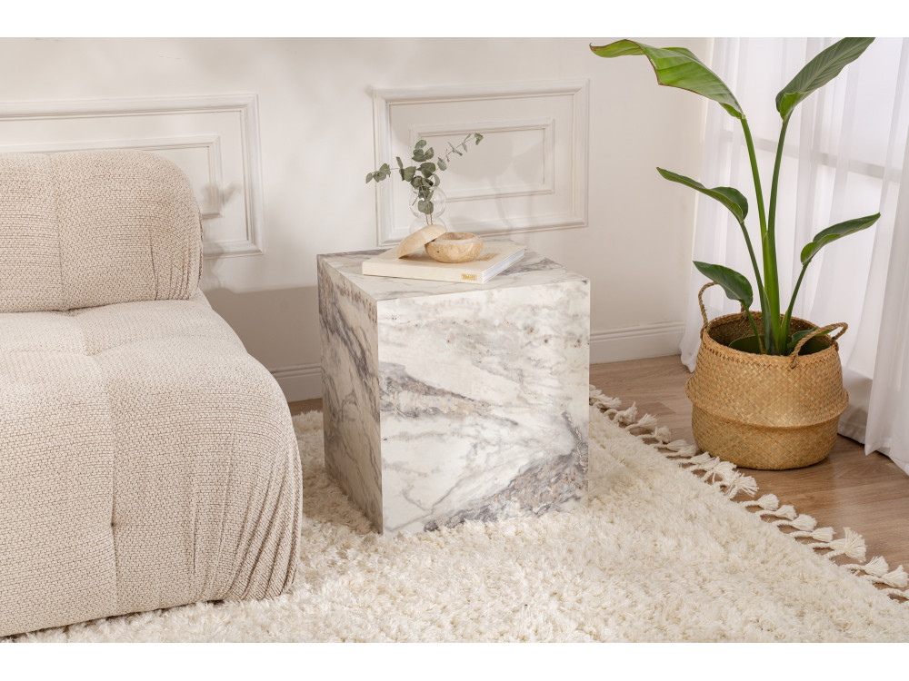 Table d'appoint en bois "Küp" - 45 x 45 x 50 cm - Marbre Freesia