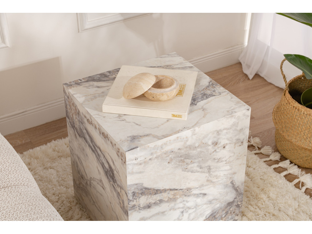 Table d'appoint en bois "Küp" - 45 x 45 x 50 cm - Marbre Freesia
