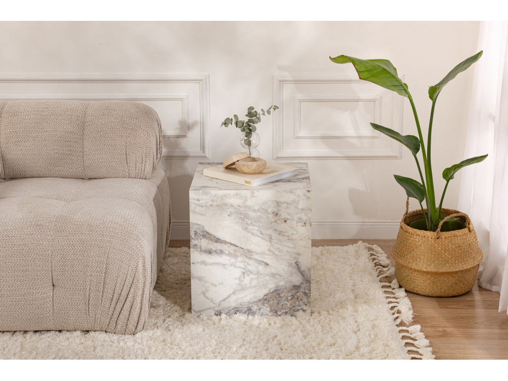 Table d'appoint en bois "Küp" - 45 x 45 x 50 cm - Marbre Freesia