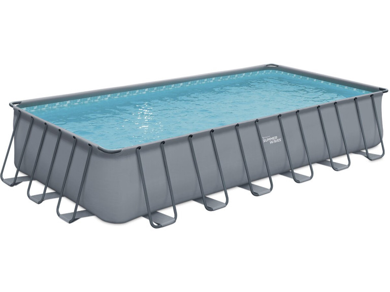 Piscine tubulaire grise - "LUDO 5" - 7.32 x 3.66 x 1.32 m - Filtration à  sable 5,7m3/H